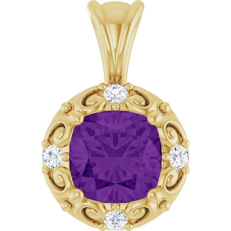 14K Yellow Gold Natural Amethyst & 1/8 CTW Natural Diamond Charm/Pendant