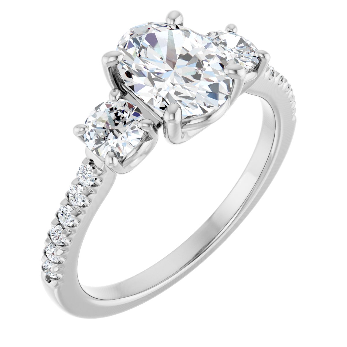 14K White Oval 1 ct Engagement Ring