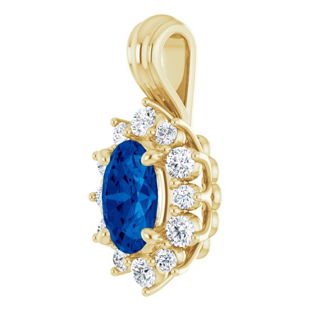14K Yellow Natural Blue Sapphire & 1/6 CTW Natural Diamond 18" Necklace