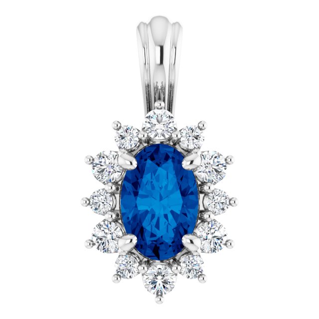 14K White Natural Blue Sapphire & 1/6 CTW Natural Diamond 18" Necklace