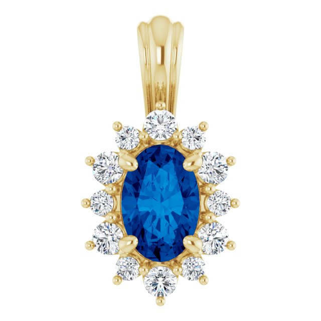 14K Yellow Natural Blue Sapphire & 1/6 CTW Natural Diamond 18" Necklace