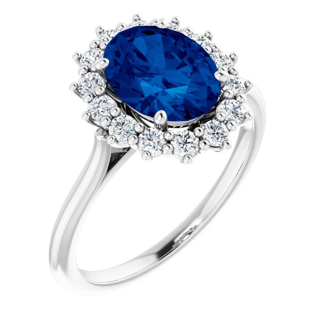 14k White Gold Lab-Grown Blue Sapphire and Diamond Ring