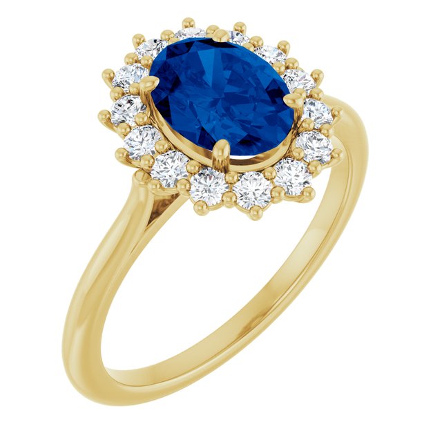 14K Yellow Lab-Grown Blue Sapphire & 3/8 CTW Natural Diamond Ring