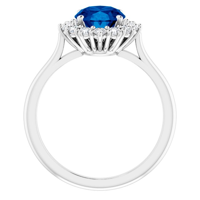14k White Gold Lab-Grown Blue Sapphire and Diamond Ring