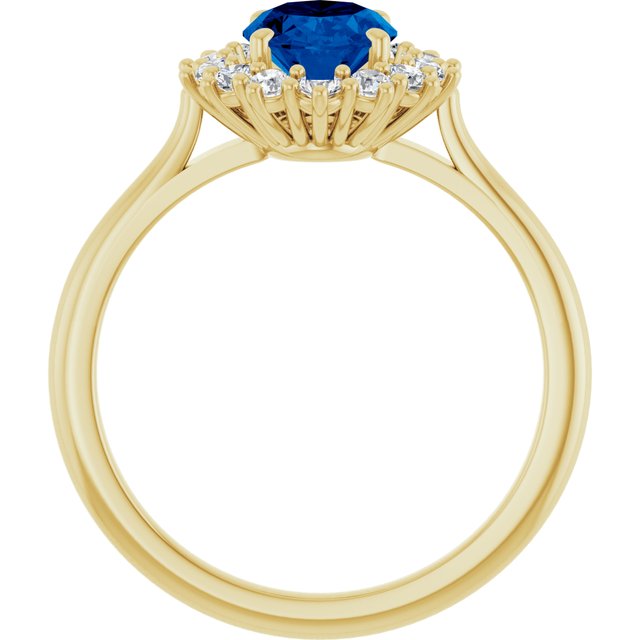 14K Yellow Lab-Grown Blue Sapphire & 3/8 CTW Natural Diamond Ring