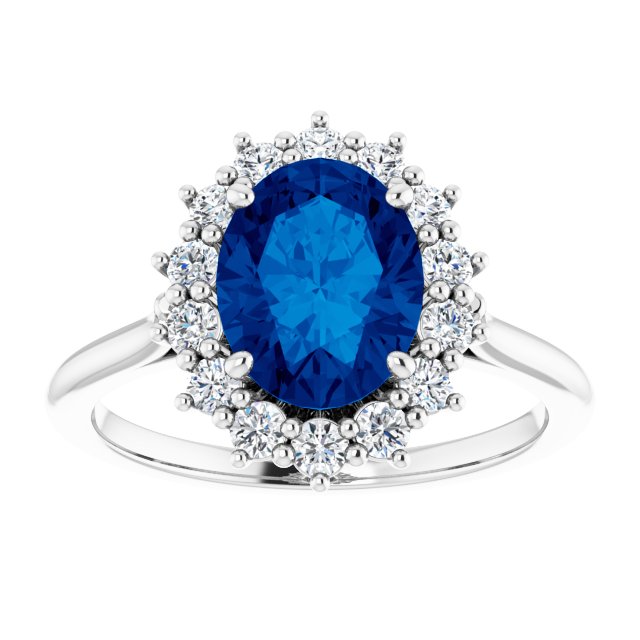 
                  
                    14k White Gold Lab-Grown Blue Sapphire and Diamond Ring
                  
                
