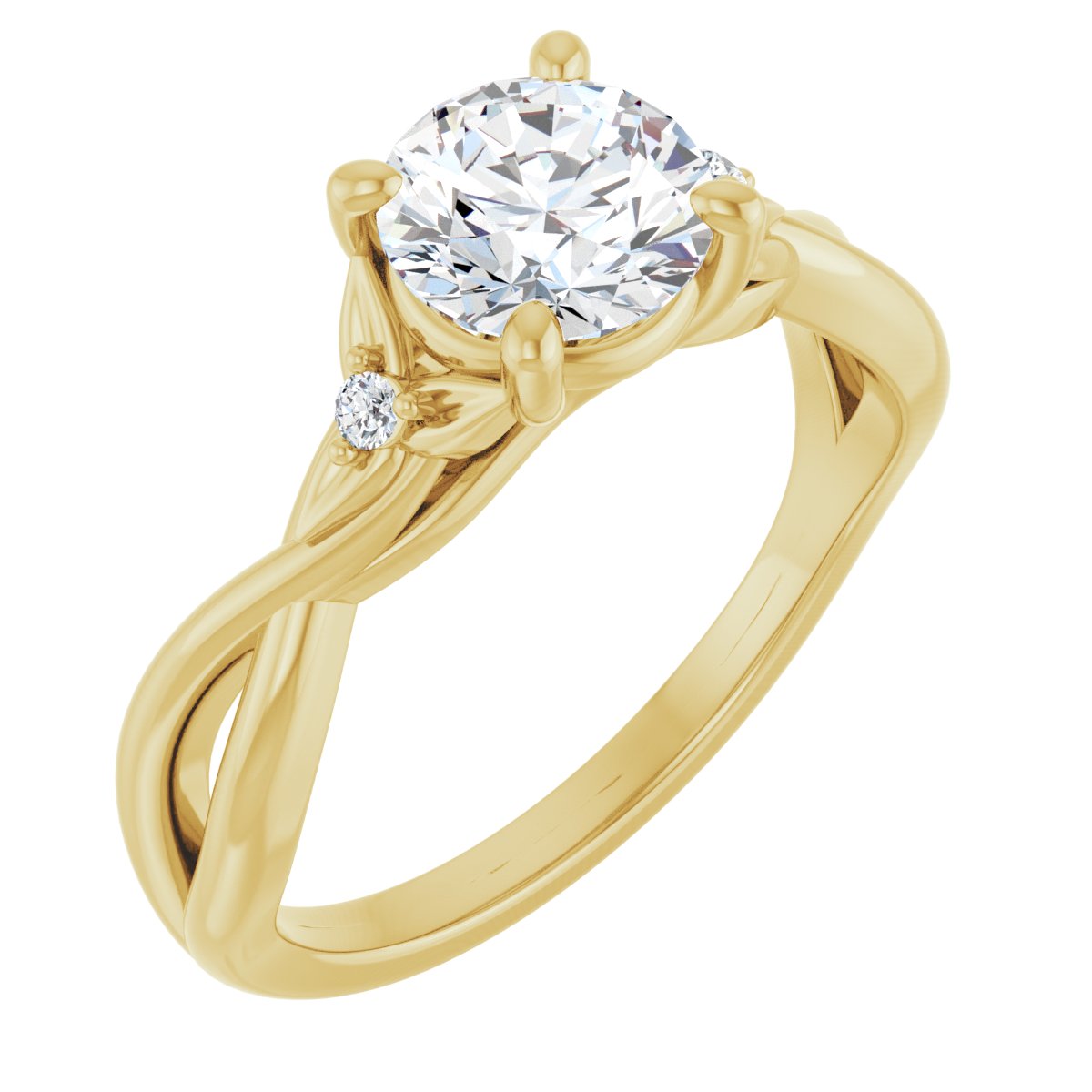 14K Yellow Round 1 ct Engagement Ring