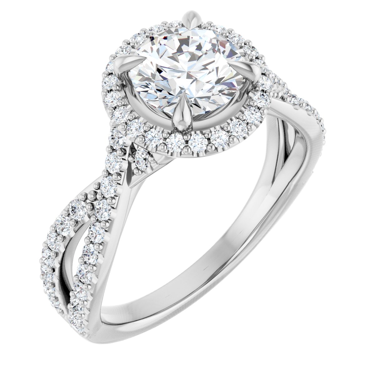 14K White Round 1 ct Engagement Ring