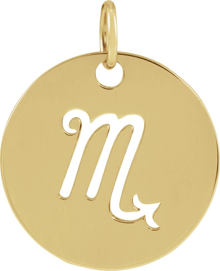 14K Yellow Gold 16.5 mm Scorpio Zodiac Disc Charm/Pendant