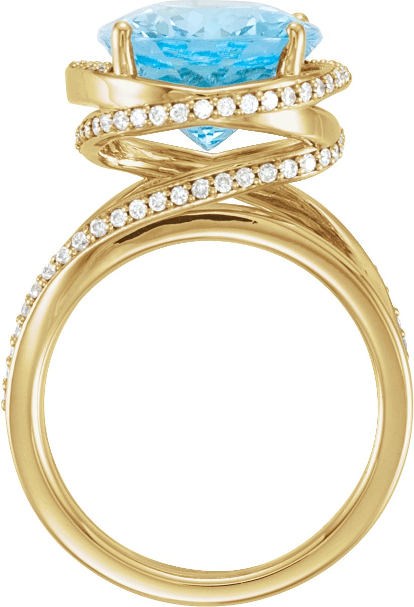 14K Yellow Gold Natural Swiss Blue Topaz & 1/2 CTW Natural Diamond Spiral Ring