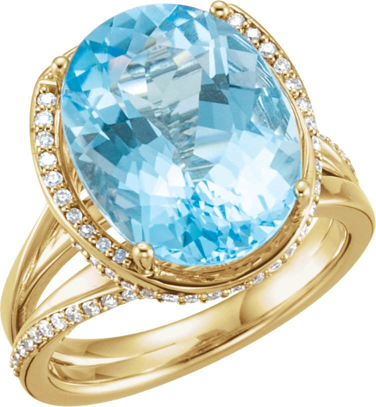 14K Yellow Gold Natural Swiss Blue Topaz & 1/2 CTW Natural Diamond Spiral Ring