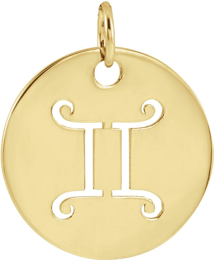 14K Yellow Gold 16.5 mm Gemini Zodiac Disc Charm/Pendant