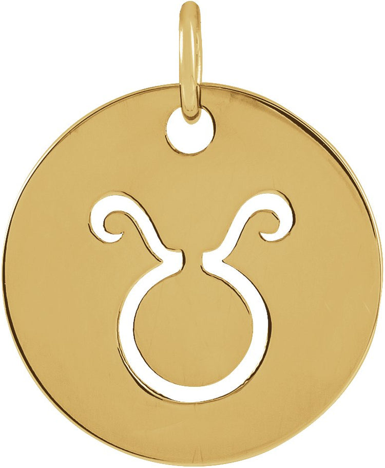 14K Yellow Gold 16.5 mm Taurus Zodiac Disc Charm/Pendant