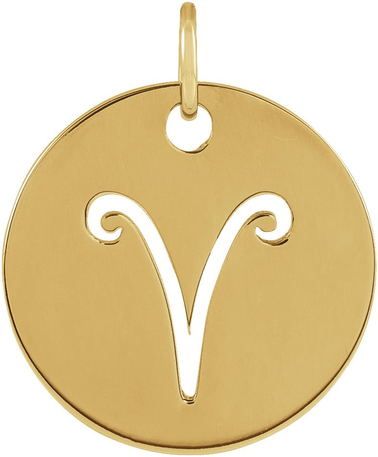 14K Yellow Gold 16.5 mm Aries Zodiac Disc Charm/Pendant
