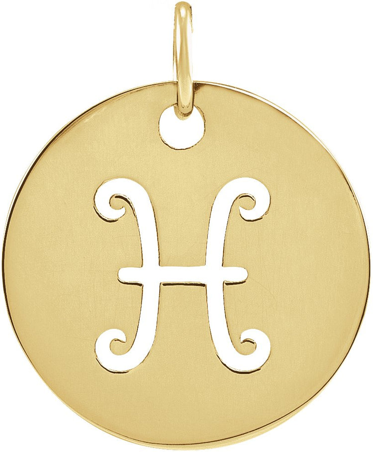 14K Yellow Gold 16.5 mm Pisces Zodiac Disc Charm/Pendant