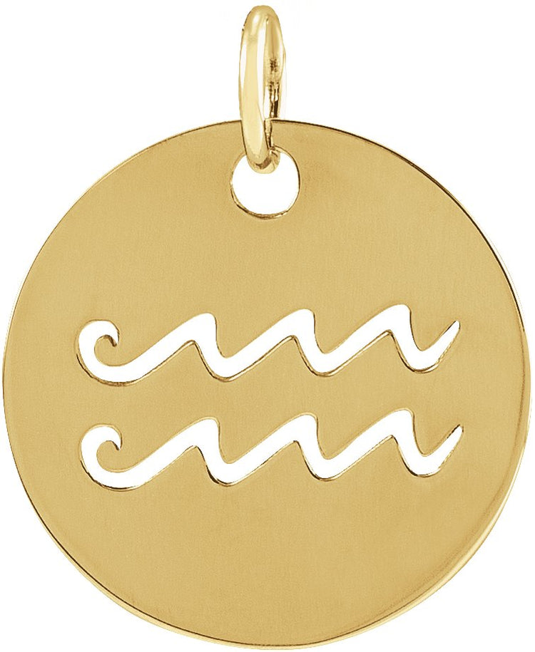 14K Yellow Gold 16.5 mm Aquarius Zodiac Disc Charm/Pendant