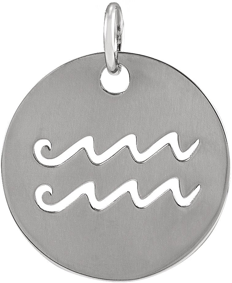 Sterling Silver 16.5 mm Aquarius Zodiac Disc Charm/Pendant