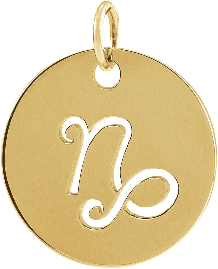 14K Yellow Gold 16.5 mm Capricorn Zodiac Disc Charm/Pendant