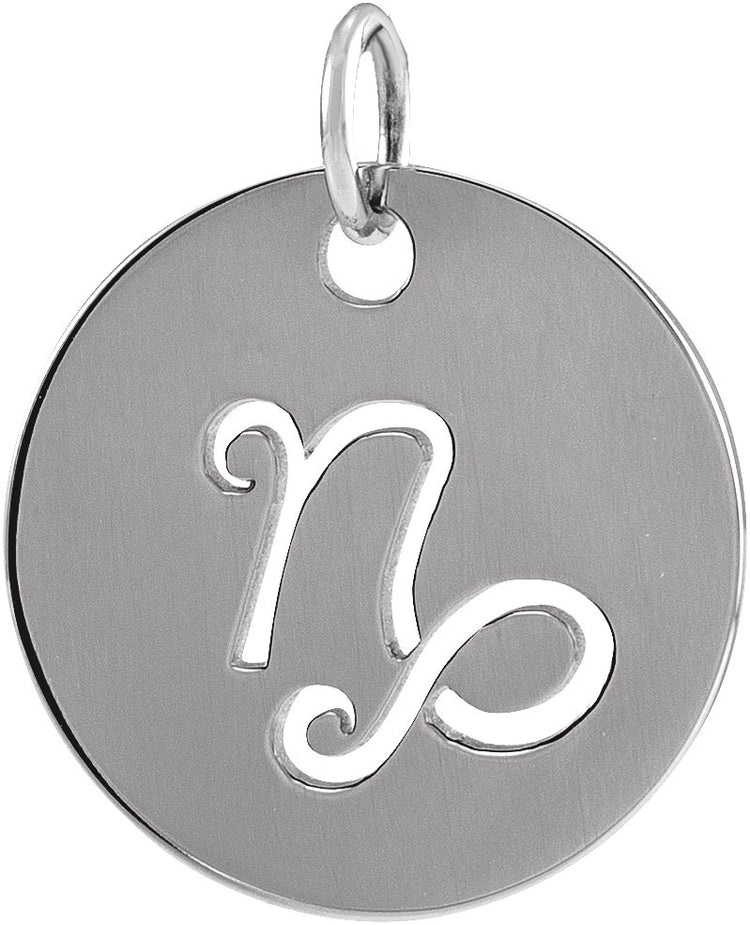 Sterling Silver 16.5 mm Capricorn Zodiac Disc Charm/Pendant