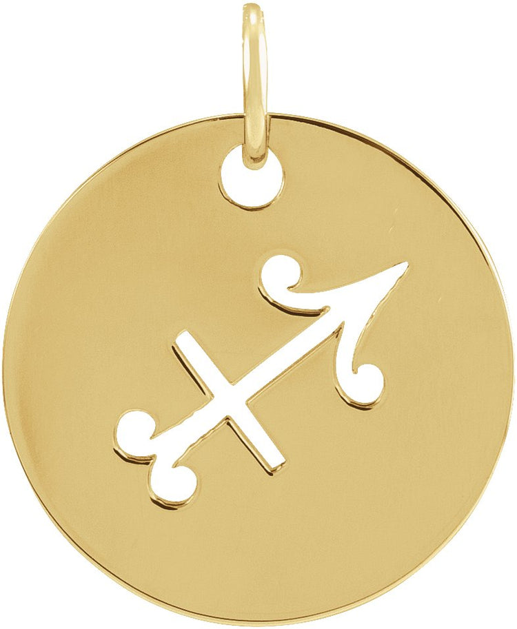 14K Yellow Gold 16.5 mm Sagittarius Zodiac Disc Charm/Pendant