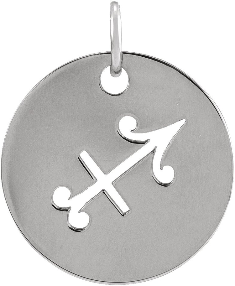 Sterling Silver 16.5 mm Sagittarius Zodiac Disc Charm/Pendant