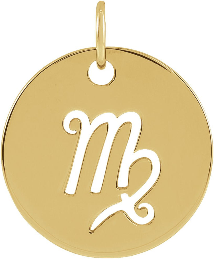 14K Yellow Gold 16.5 mm Virgo Zodiac Disc Charm/Pendant