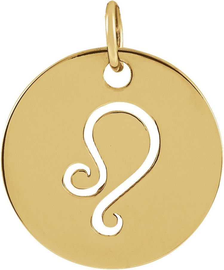 14K Yellow Gold 16.5 mm Leo Zodiac Disc Charm/Pendant