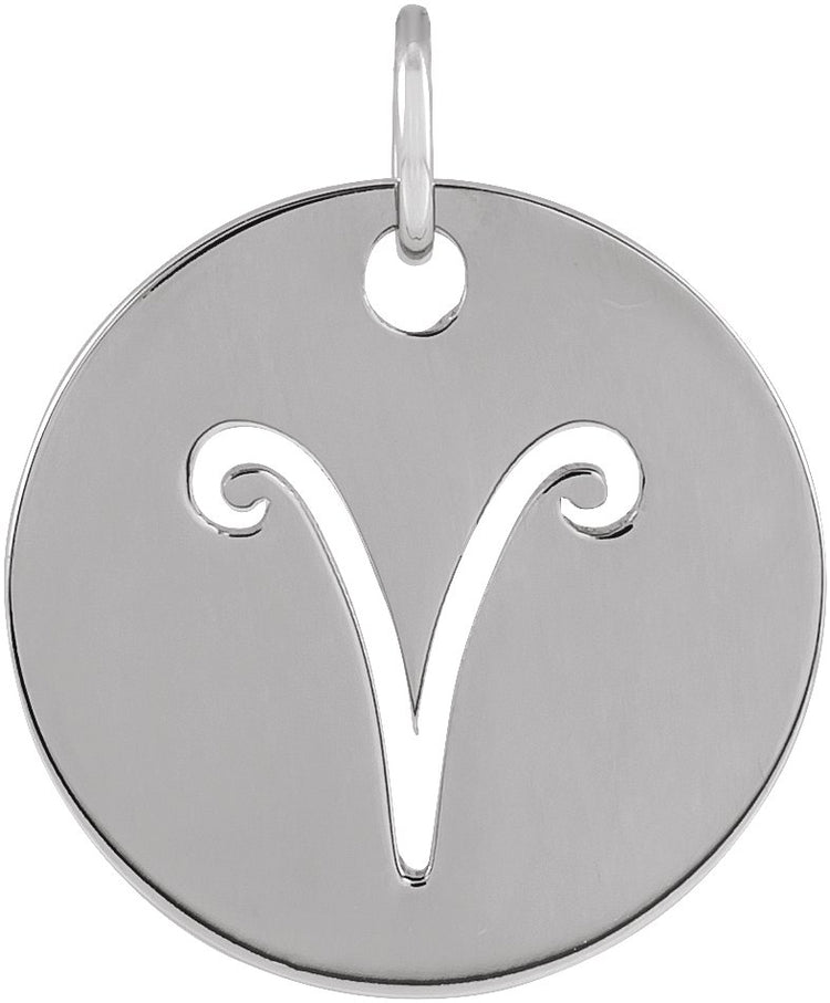 Sterling Silver 16.5 mm Aries Zodiac Disc Charm/Pendant