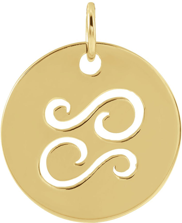14K Yellow Gold 16.5 mm Cancer Zodiac Disc Charm/Pendant