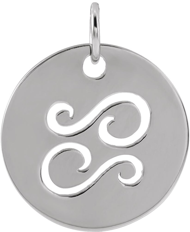 Sterling Silver 16.5 mm Cancer Zodiac Disc Charm/Pendant