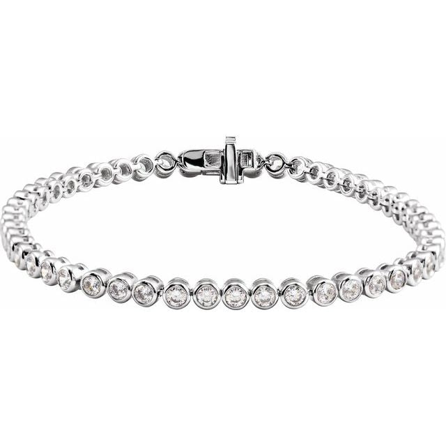 3 1/2 ctw Lab-Grown Diamond Bezel-Set Bracelet, 14K White Gold, 7 in