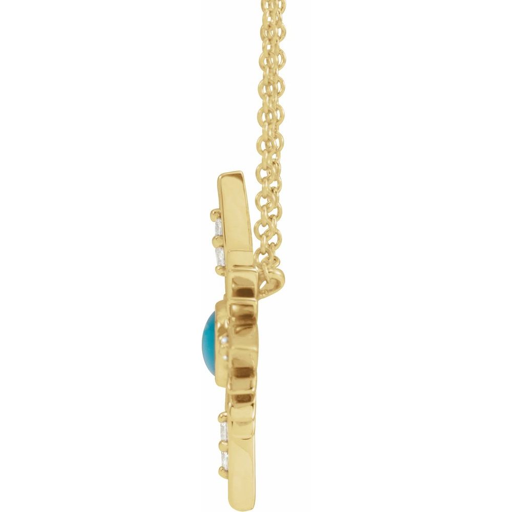 14K Yellow Natural Turquoise & .08 CTW Natural Diamond 16-18" Necklace
