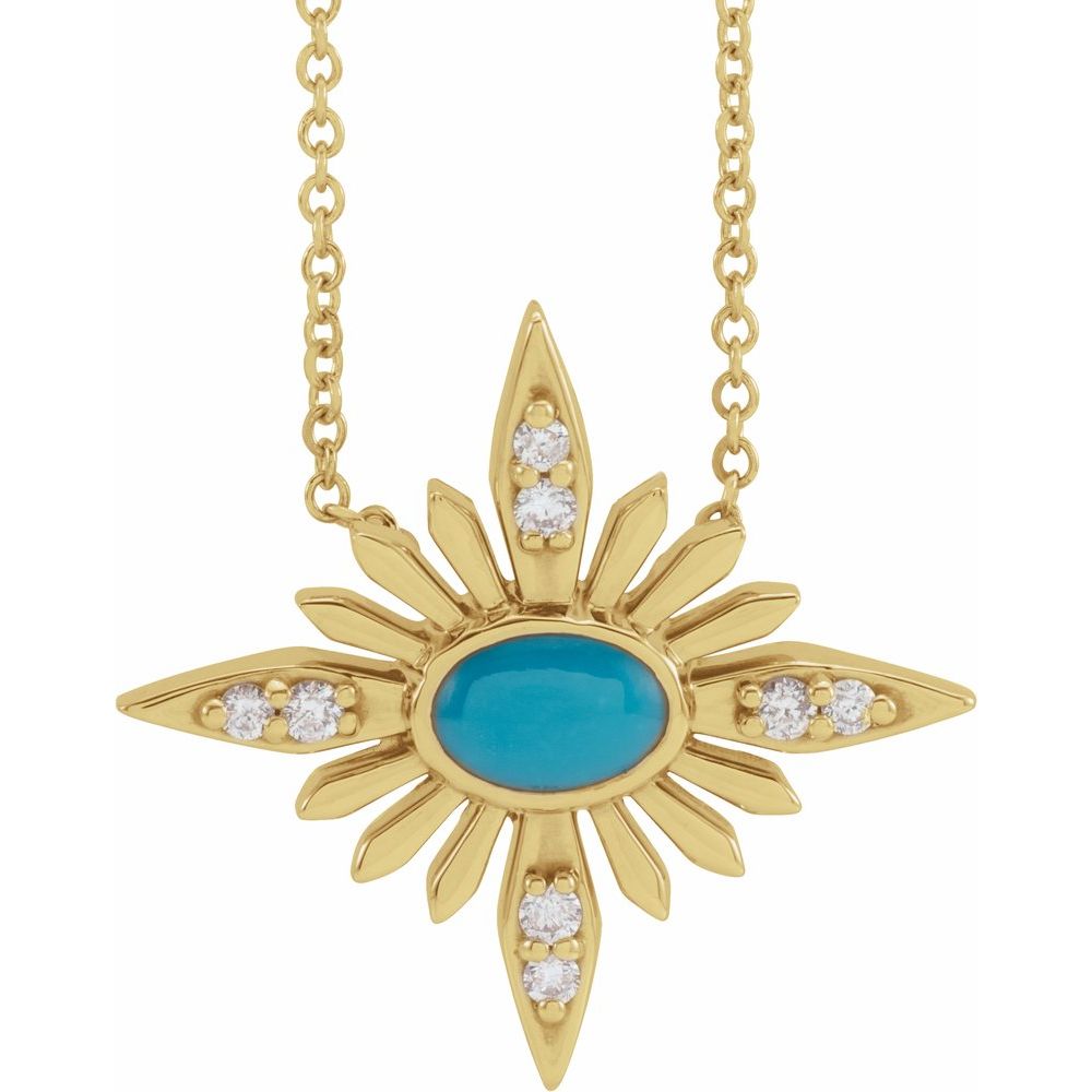 14K Yellow Natural Turquoise & .08 CTW Natural Diamond 16-18" Necklace