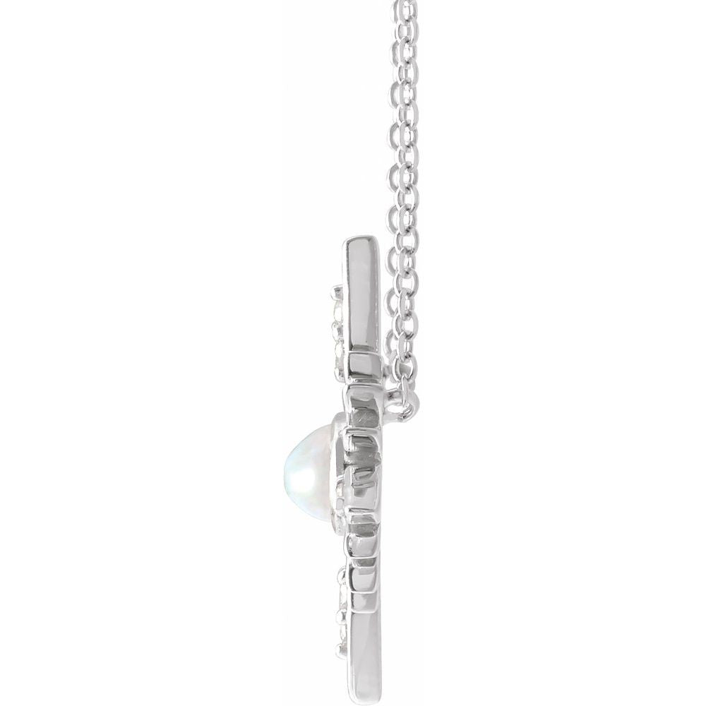 Sterling Silver Natural Ethiopian Opal & .08 CTW Natural Diamond 16-18" Necklace