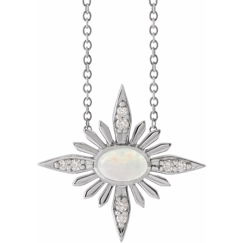 Sterling Silver Natural Ethiopian Opal & .08 CTW Natural Diamond 16-18" Necklace