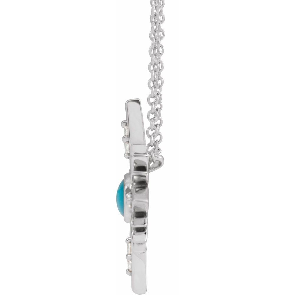 Sterling Silver Natural Turquoise & .08 CTW Natural Diamond 16-18" Necklace