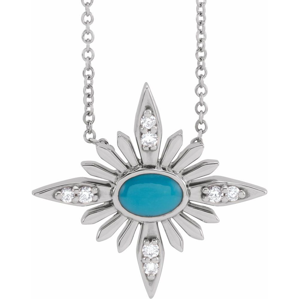 Sterling Silver Natural Turquoise & .08 CTW Natural Diamond 16-18" Necklace