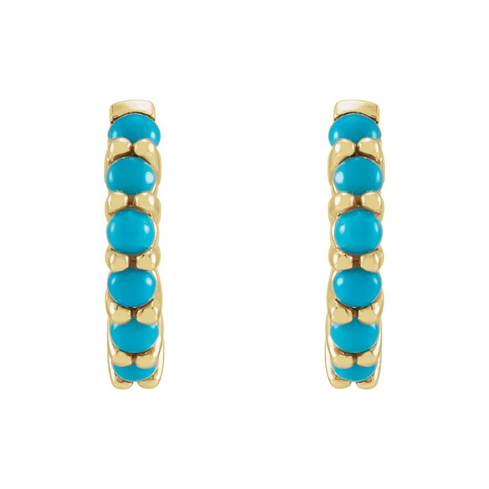14K Yellow Natural Turquoise 12.2 mm Huggie Hoop Earrings