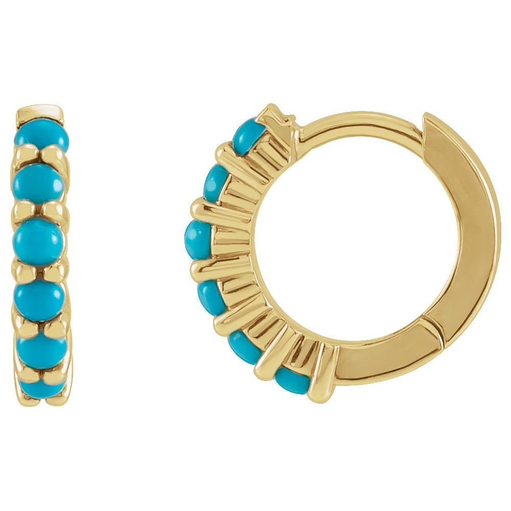 14K Yellow Natural Turquoise 12.2 mm Huggie Hoop Earrings