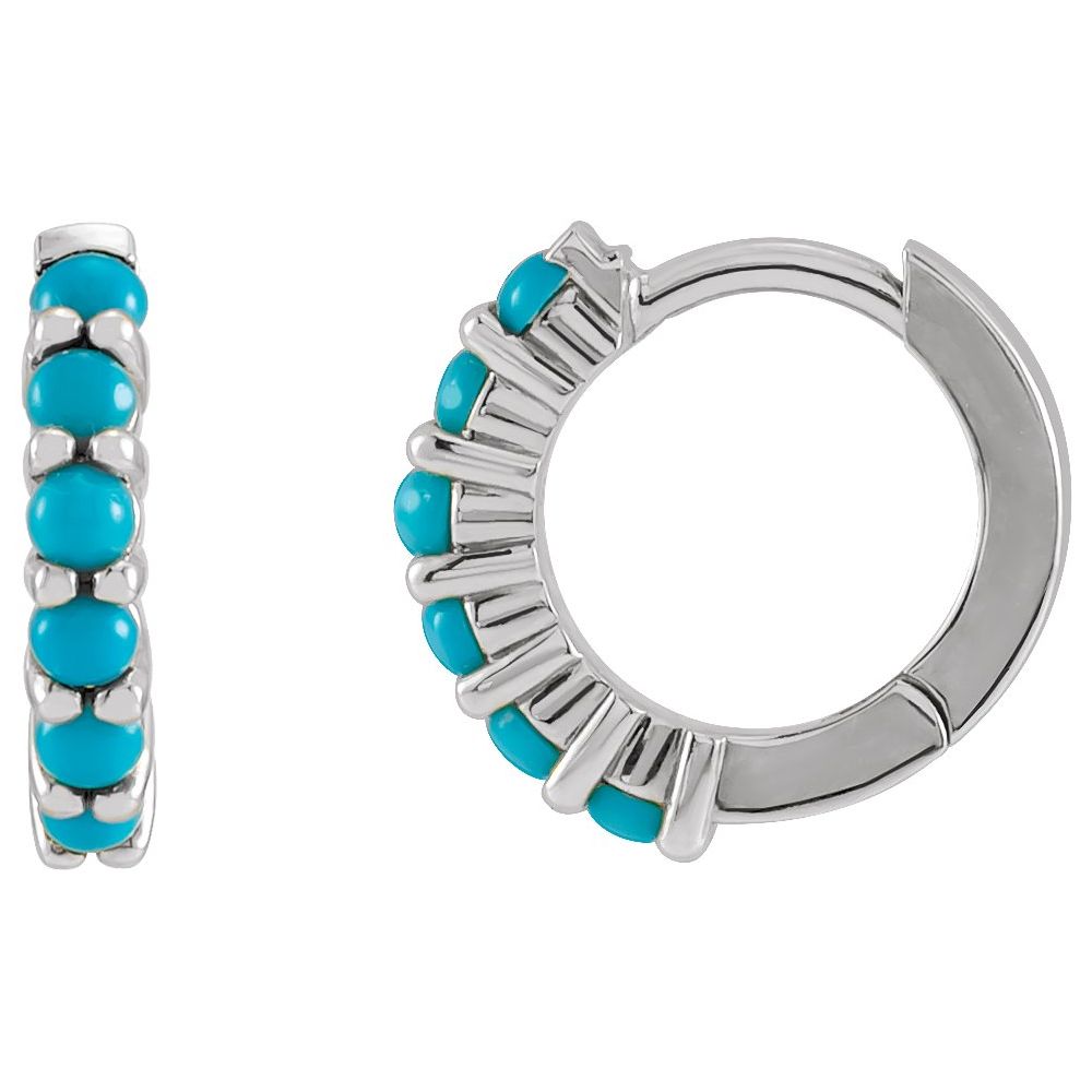 Sterling Silver Natural Turquoise 12.2 mm Huggie Hoop Earrings