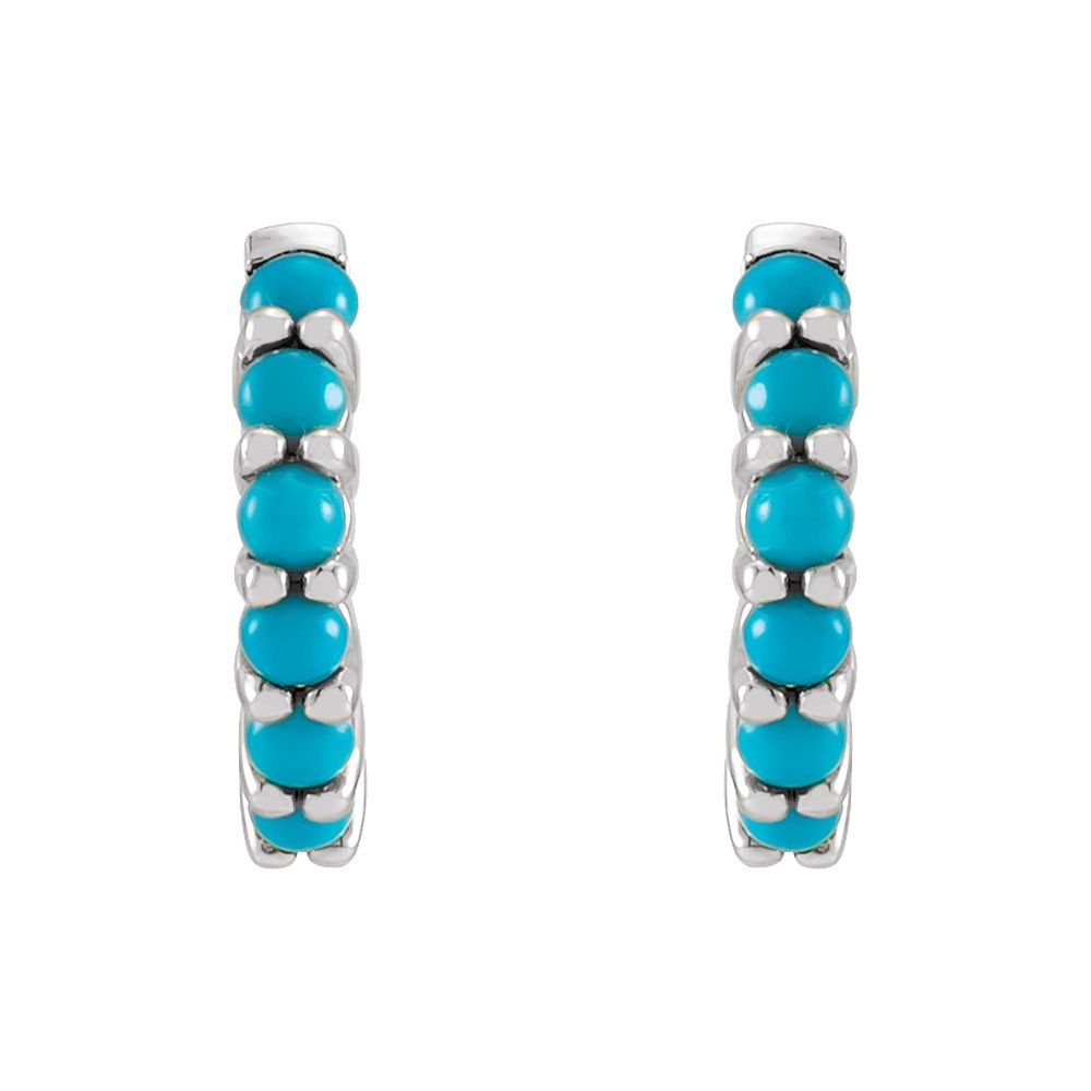 Sterling Silver Natural Turquoise 12.2 mm Huggie Hoop Earrings