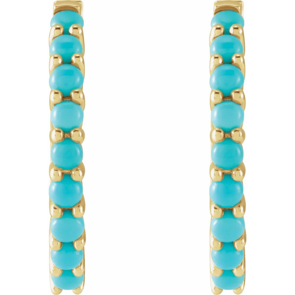 14K Yellow Natural Turquoise 20 mm Huggie Hoop Earrings
