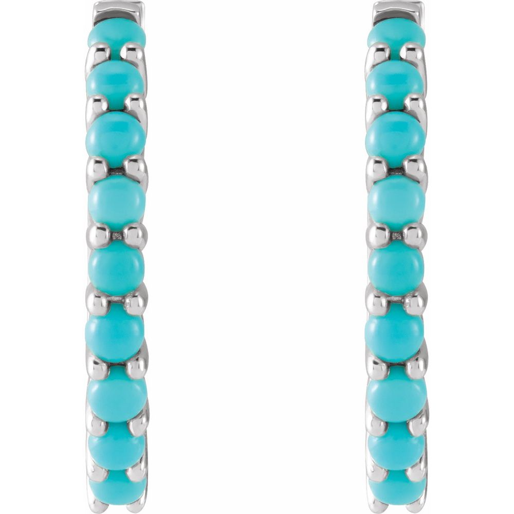 Sterling Silver Natural Turquoise 20 mm Huggie Hoop Earrings