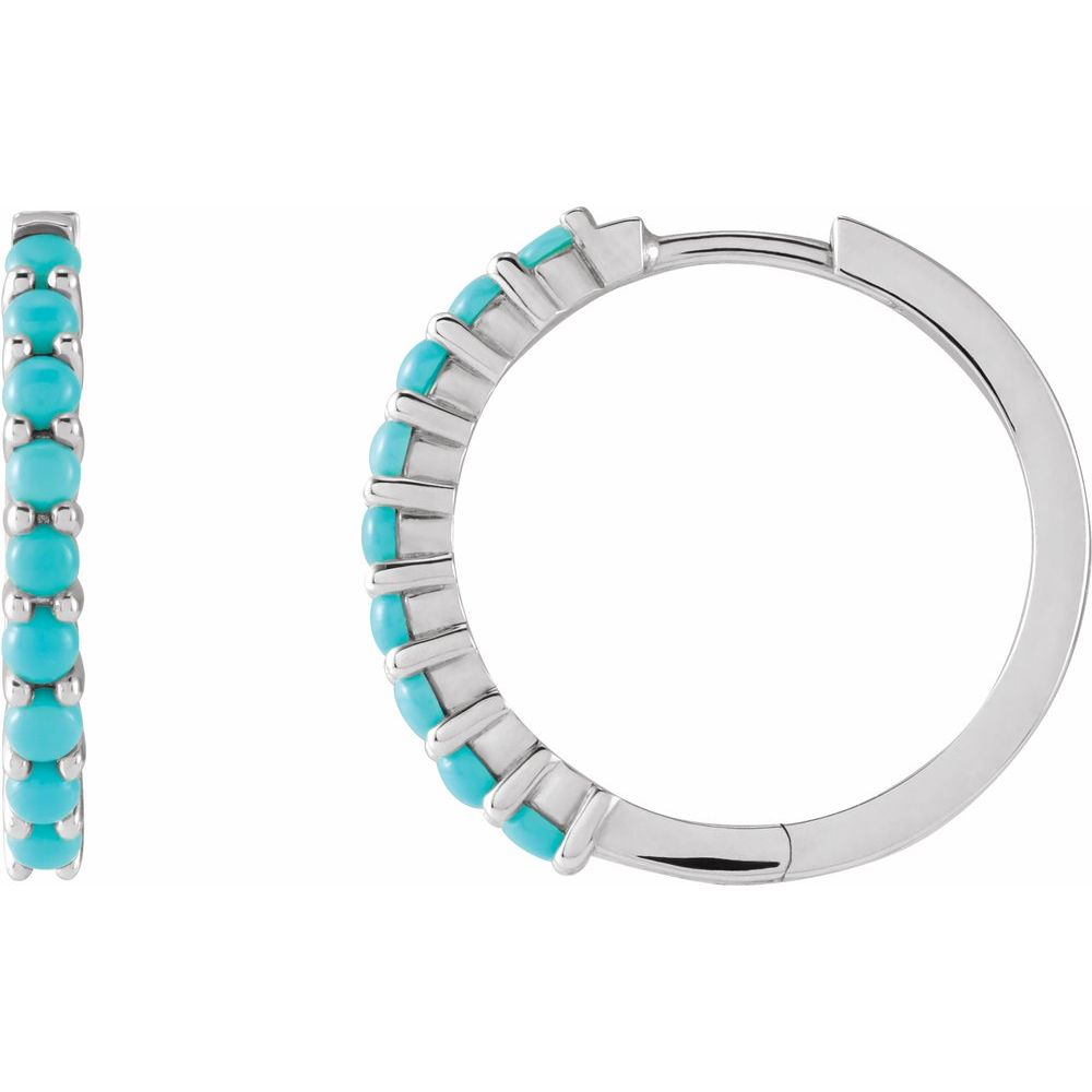 Sterling Silver Natural Turquoise 20 mm Huggie Hoop Earrings
