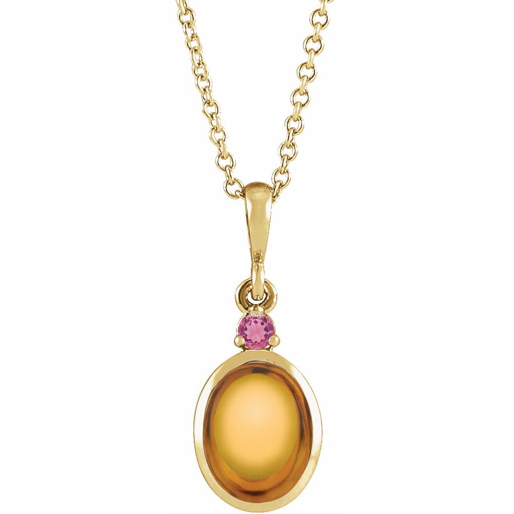 14K Yellow 5x3 mm Natural Citrine & Natural Pink Tourmaline 16-18" Necklace