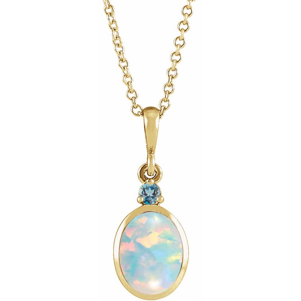 14K Yellow 5x3 mm Lab-Grown White Opal & Natural London Blue Topaz 18" Necklace