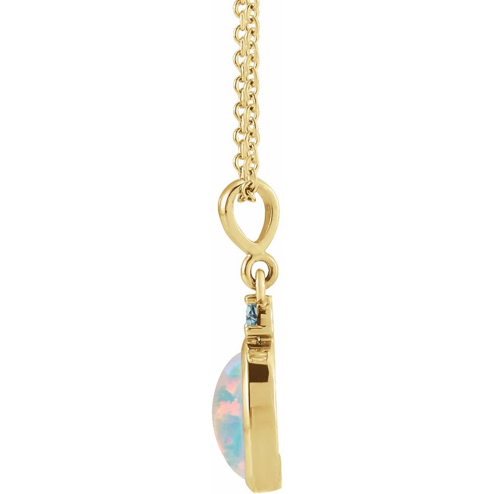 14K Yellow 5x3 mm Lab-Grown White Opal & Natural London Blue Topaz 18" Necklace