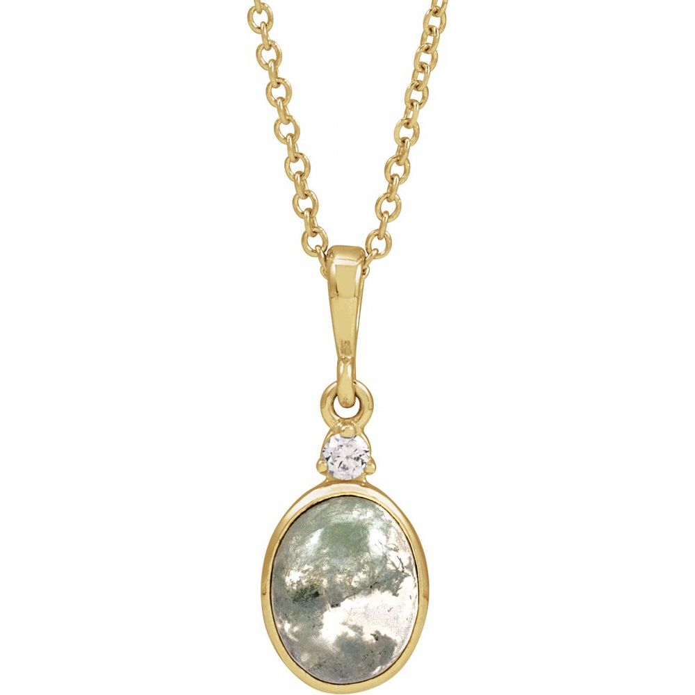 14K Yellow 8x6 mm Natural Moss Agate & .03 CTW Natural Diamond 18" Necklace