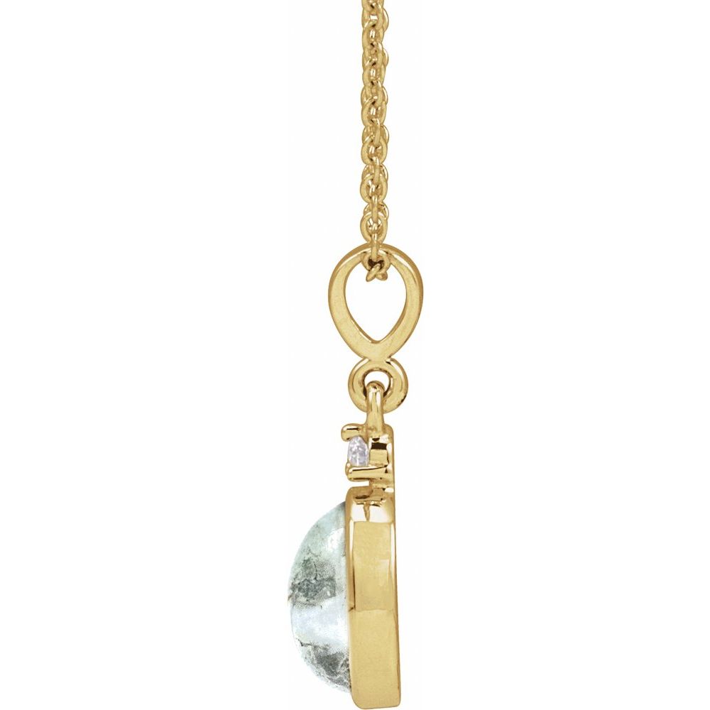 14K Yellow 8x6 mm Natural Moss Agate & .03 CTW Natural Diamond 18" Necklace
