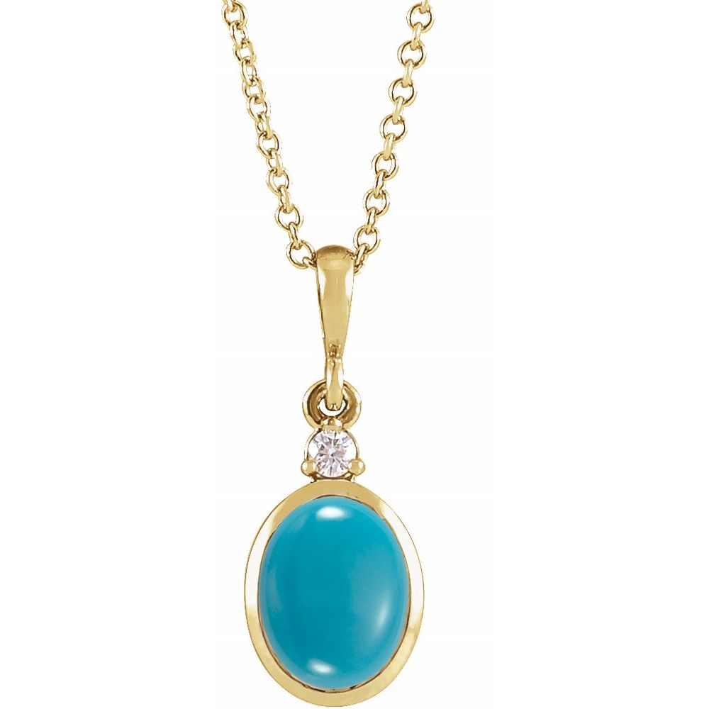 14K Yellow 10x8 mm Natural Turquoise & .03 CT Natural Diamond 18" Necklace